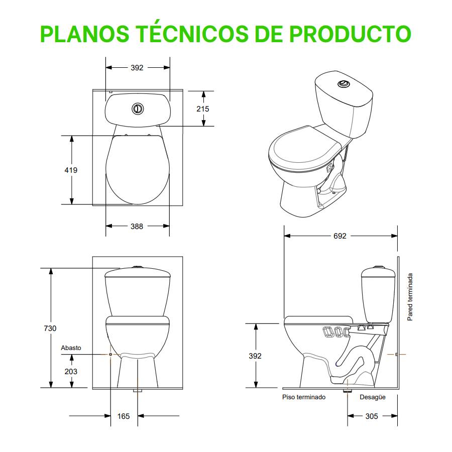 A17. COMBO SANITARIO KATIO BLANCO DE CINCO PIEZAS - Image 2