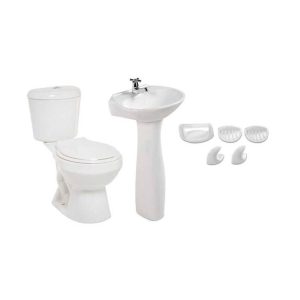 A6. COMBO DE BAÑO TAIRONA BLANCO CON PEDESTAL DE NUEVE PIEZAS