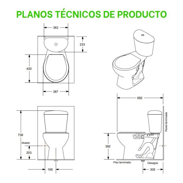 A7. COMBO SANITARIO TAIRONA BLANCO DE CINCO PIEZAS