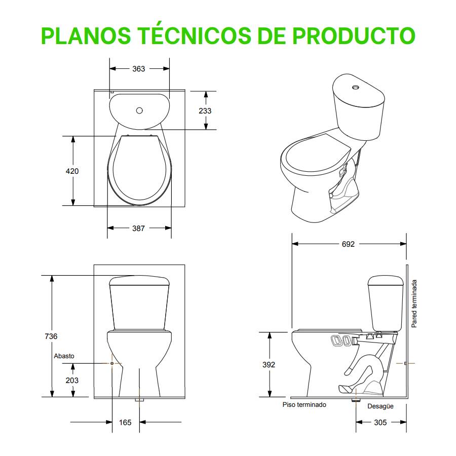 A7. COMBO SANITARIO TAIRONA BLANCO DE CINCO PIEZAS - Image 2