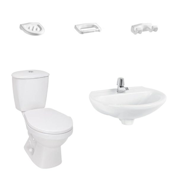 C13. COMBO DE BAÑO LAGUNA BLANCO SIN PEDESTAL DE OCHO PIEZAS