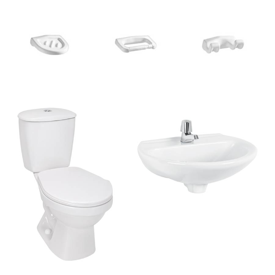 C13. COMBO DE BAÑO LAGUNA BLANCO SIN PEDESTAL DE OCHO PIEZAS - Image 1