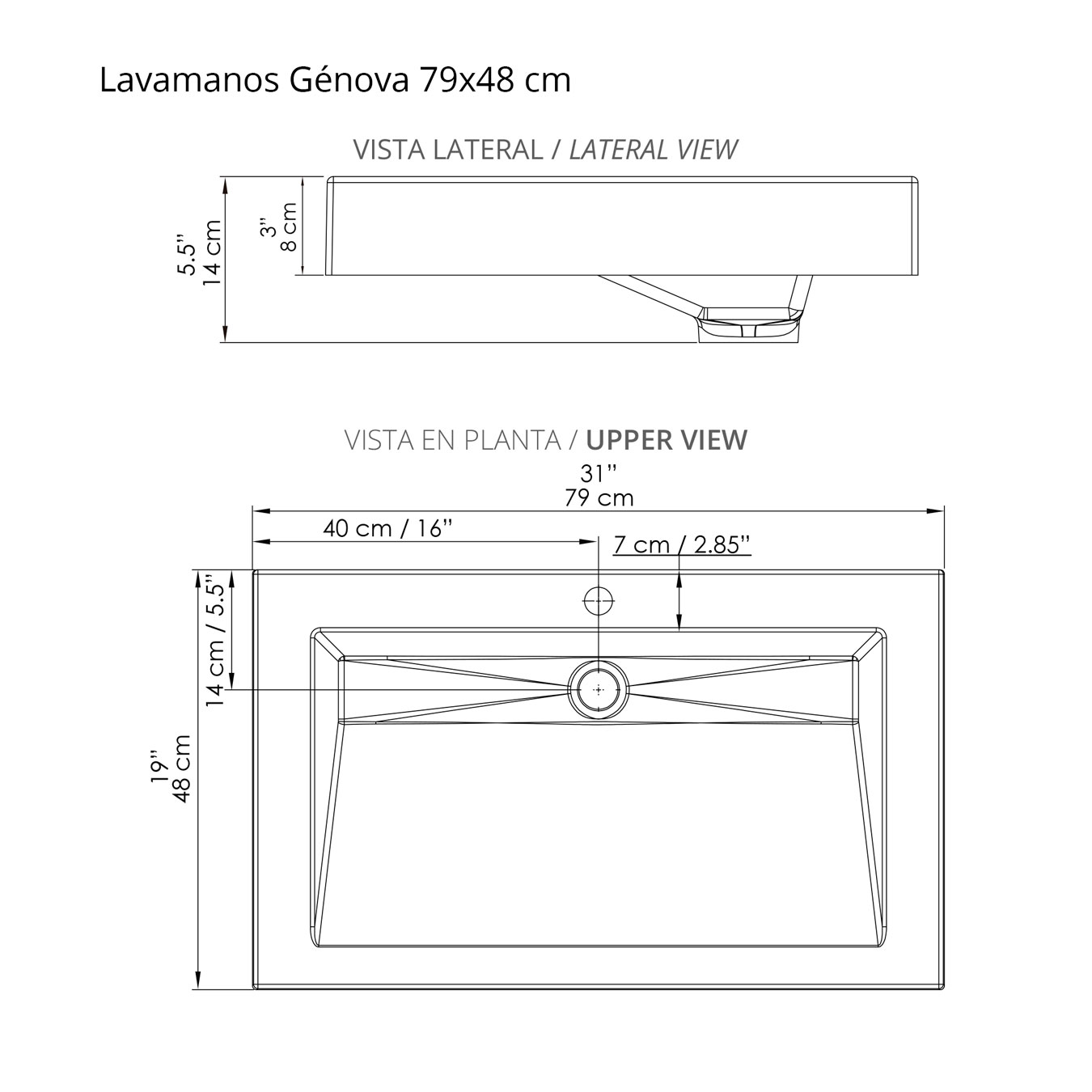 LAVAMANOS GENOVA 79X48 BLANCO SOBREPONER - Image 2