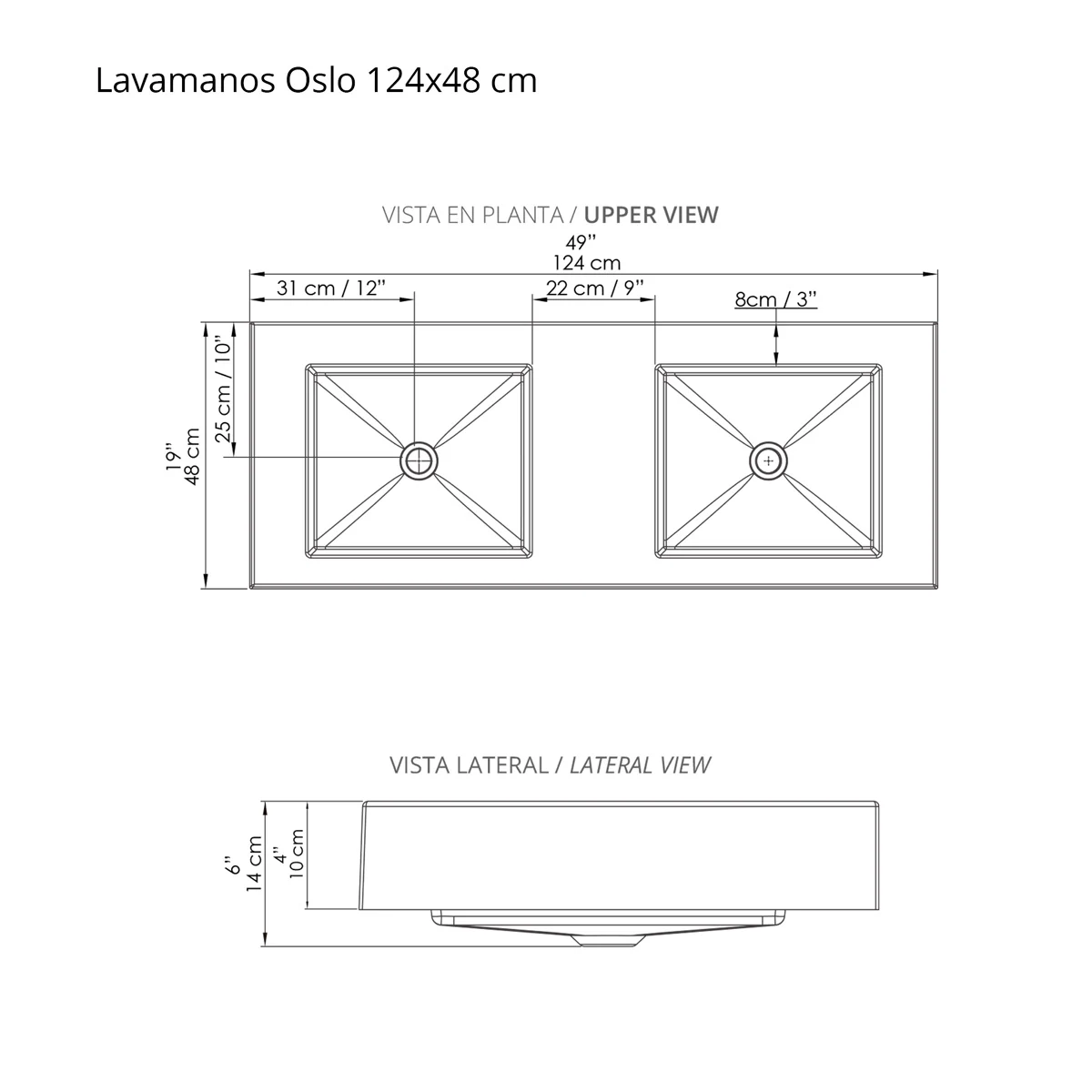 LAVAMANOS OSLO 124X48 BLANCO SOBREPONER - Image 3