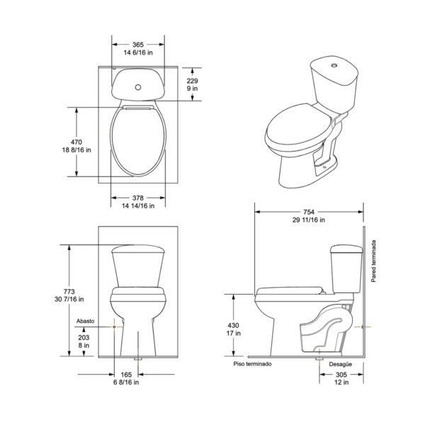 A13. COMBO SANITARIO MUKURA BLANCO DE CINCO PIEZAS