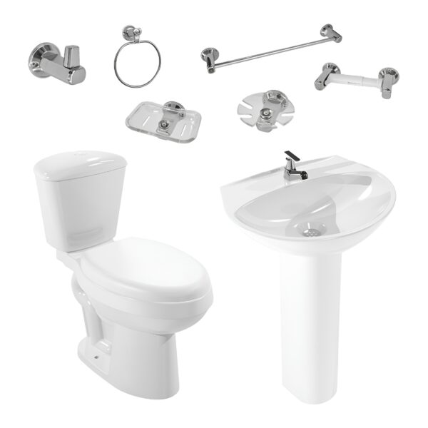 A22. COMBO DE BAÑO GAIRA BLANCO CON PEDESTAL DE NUEVE PIEZAS