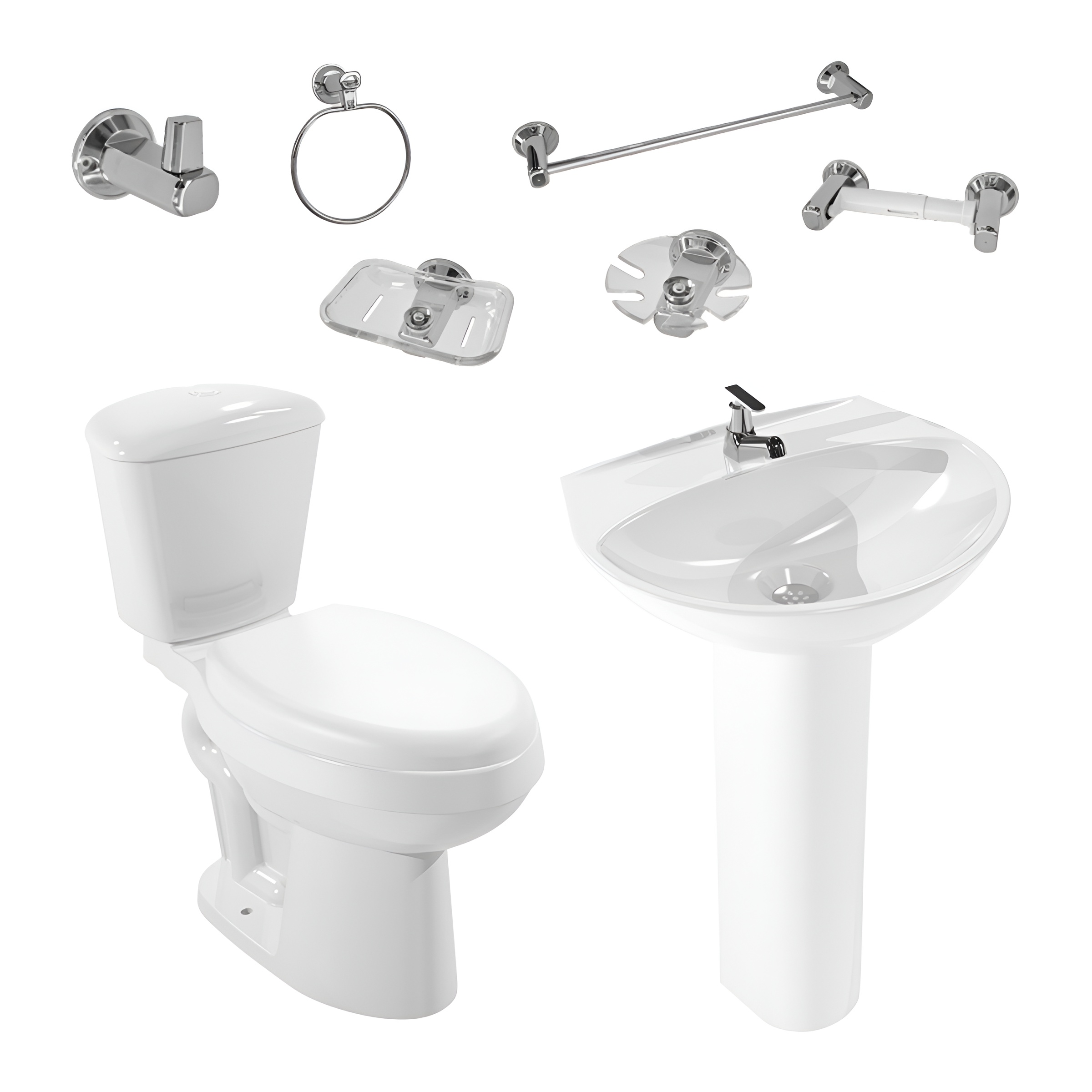 A22. COMBO DE BAÑO GAIRA BLANCO CON PEDESTAL DE NUEVE PIEZAS - Image 1