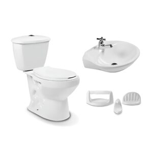 A51. COMBO DE BAÑO ANDINO BLANCO SIN PEDESTAL COMERCIAL DE OCHO PIEZAS
