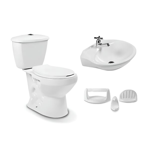 A51. COMBO DE BAÑO ANDINO BLANCO SIN PEDESTAL COMERCIAL DE OCHO PIEZAS