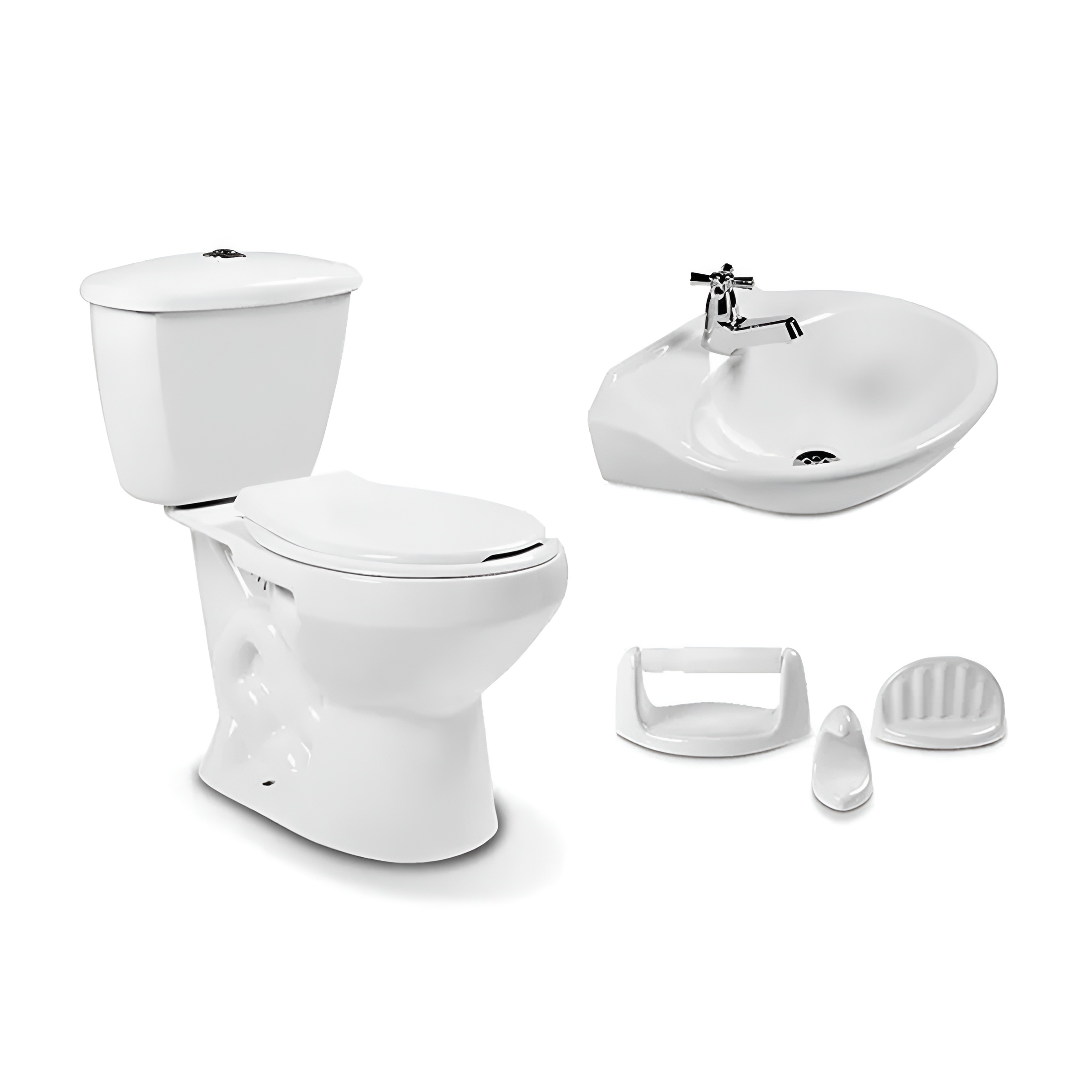 A51. COMBO DE BAÑO ANDINO BLANCO SIN PEDESTAL COMERCIAL DE OCHO PIEZAS - Image 1