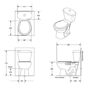 A51. COMBO DE BAÑO ANDINO BLANCO SIN PEDESTAL COMERCIAL DE OCHO PIEZAS - Image 2