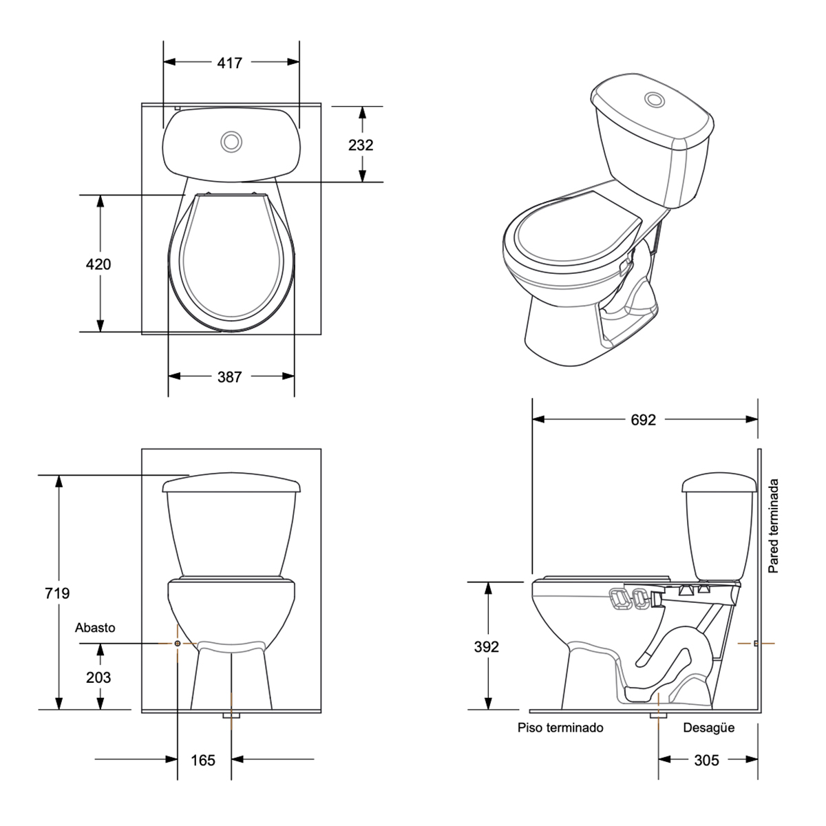 A51. COMBO DE BAÑO ANDINO BLANCO SIN PEDESTAL COMERCIAL DE OCHO PIEZAS - Image 2