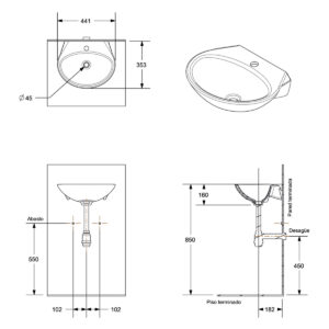 A51. COMBO DE BAÑO ANDINO BLANCO SIN PEDESTAL COMERCIAL DE OCHO PIEZAS - Image 3
