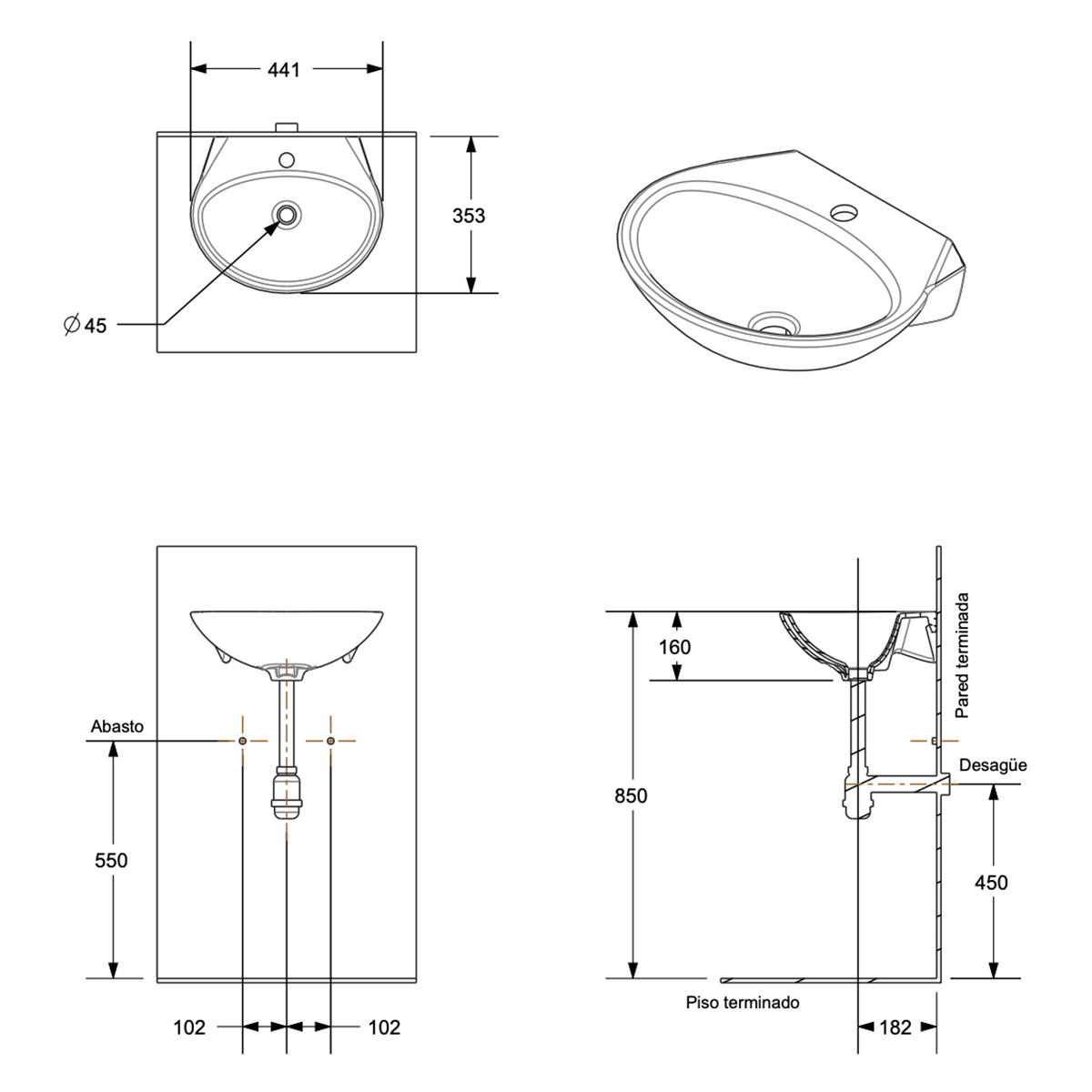 A51. COMBO DE BAÑO ANDINO BLANCO SIN PEDESTAL COMERCIAL DE OCHO PIEZAS - Image 3