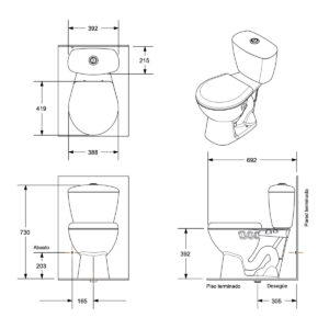 A55. COMBO DE BAÑO KATIO BONÉ CON PEDESTAL DE NUEVE PIEZAS - Image 2