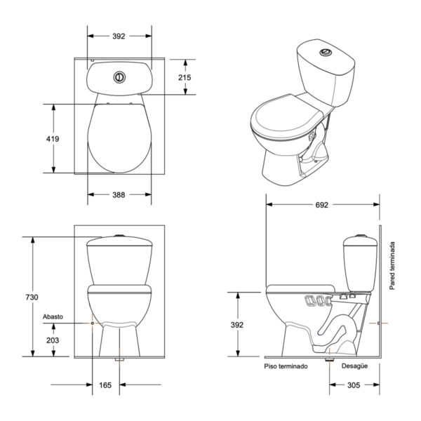 A55. COMBO DE BAÑO KATIO BONÉ CON PEDESTAL DE NUEVE PIEZAS