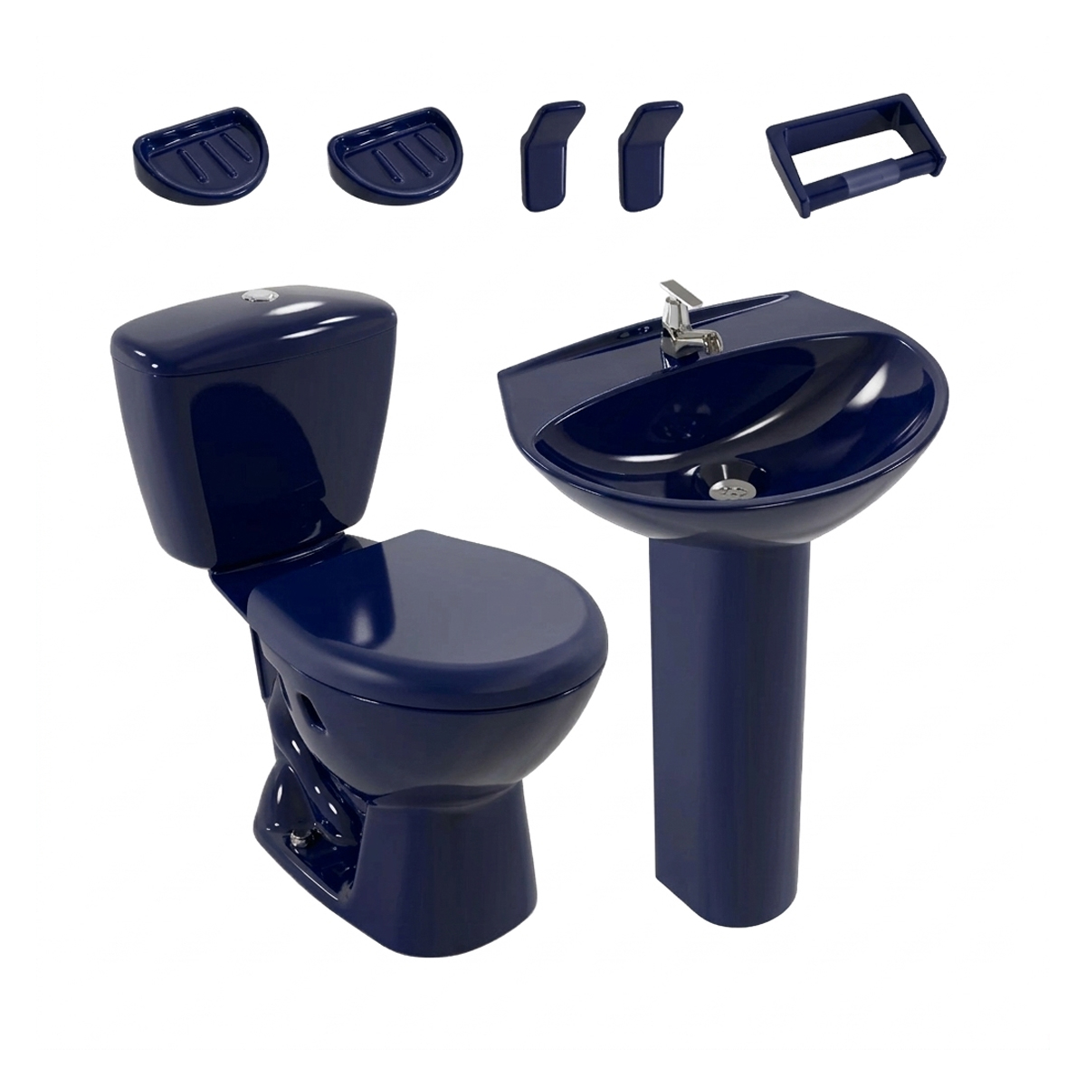 A53. COMBO DE BAÑO KATIO AZUL OSCURO CON PEDESTAL DE NUEVE PIEZAS - Image 1
