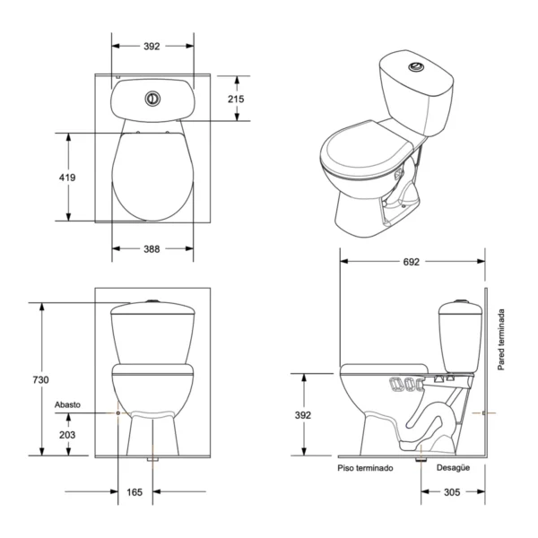 A53. COMBO DE BAÑO KATIO AZUL OSCURO CON PEDESTAL DE NUEVE PIEZAS