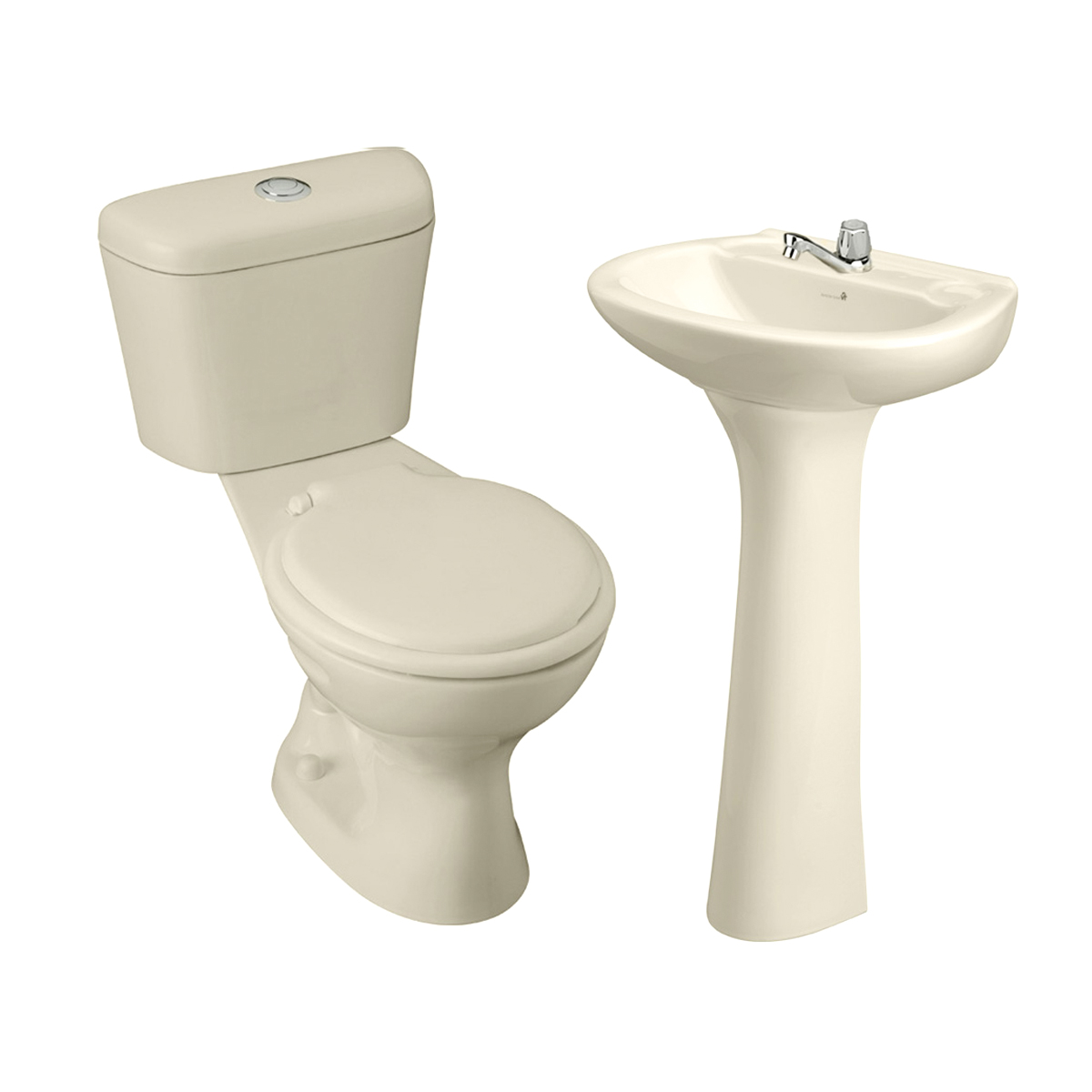 B24. COMBO DE BAÑO MILAN EVOLUCION ROMA BONE CON PEDESTAL DE NUEVE PIEZAS - Image 1