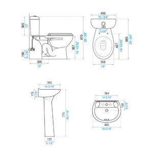 B24. COMBO DE BAÑO MILAN EVOLUCION ROMA BONE CON PEDESTAL DE NUEVE PIEZAS - Image 2
