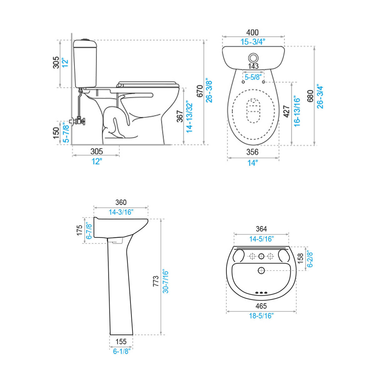 B24. COMBO DE BAÑO MILAN EVOLUCION ROMA BONE CON PEDESTAL DE NUEVE PIEZAS - Image 2