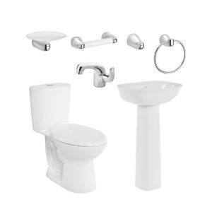 C27. COMBO DE BAÑO ALUVIA BLANCO DE CINCO PIEZAS