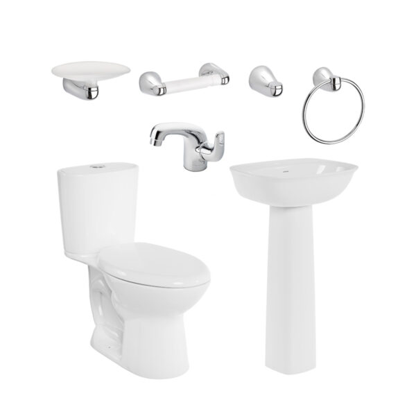 C27. COMBO DE BAÑO ALUVIA BLANCO DE CINCO PIEZAS