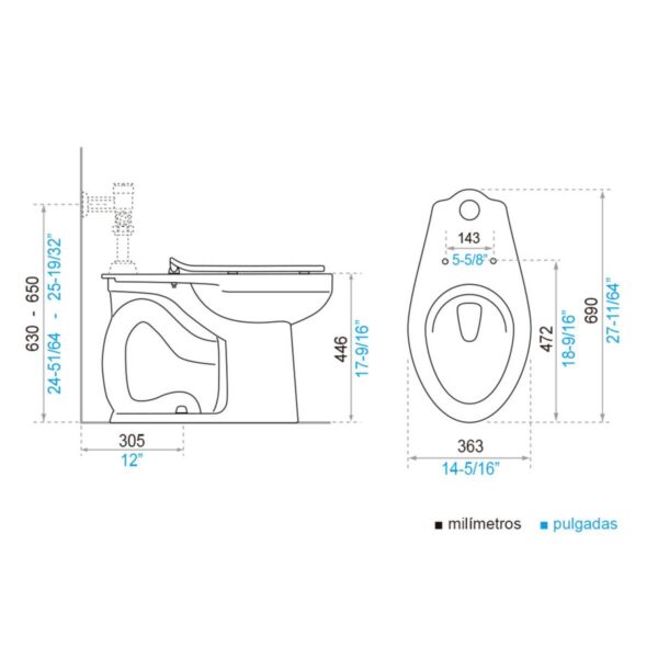 INODORO QUANTUM LUXE SIN TAPA P161-BL