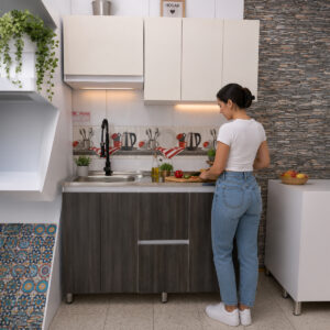 COCINA BICOLOR CARBONO PERLA DE 1.50 SIN MESON