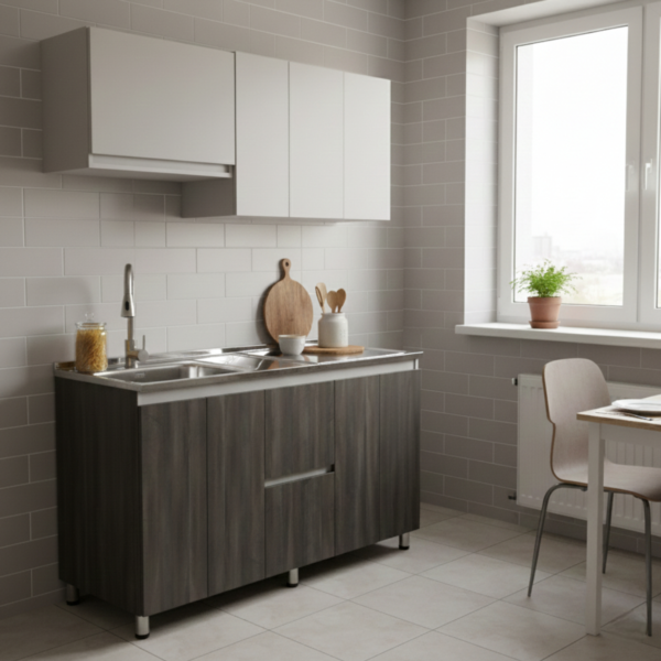 COCINA BICOLOR CARBONO PERLA DE 1.50 SIN MESON
